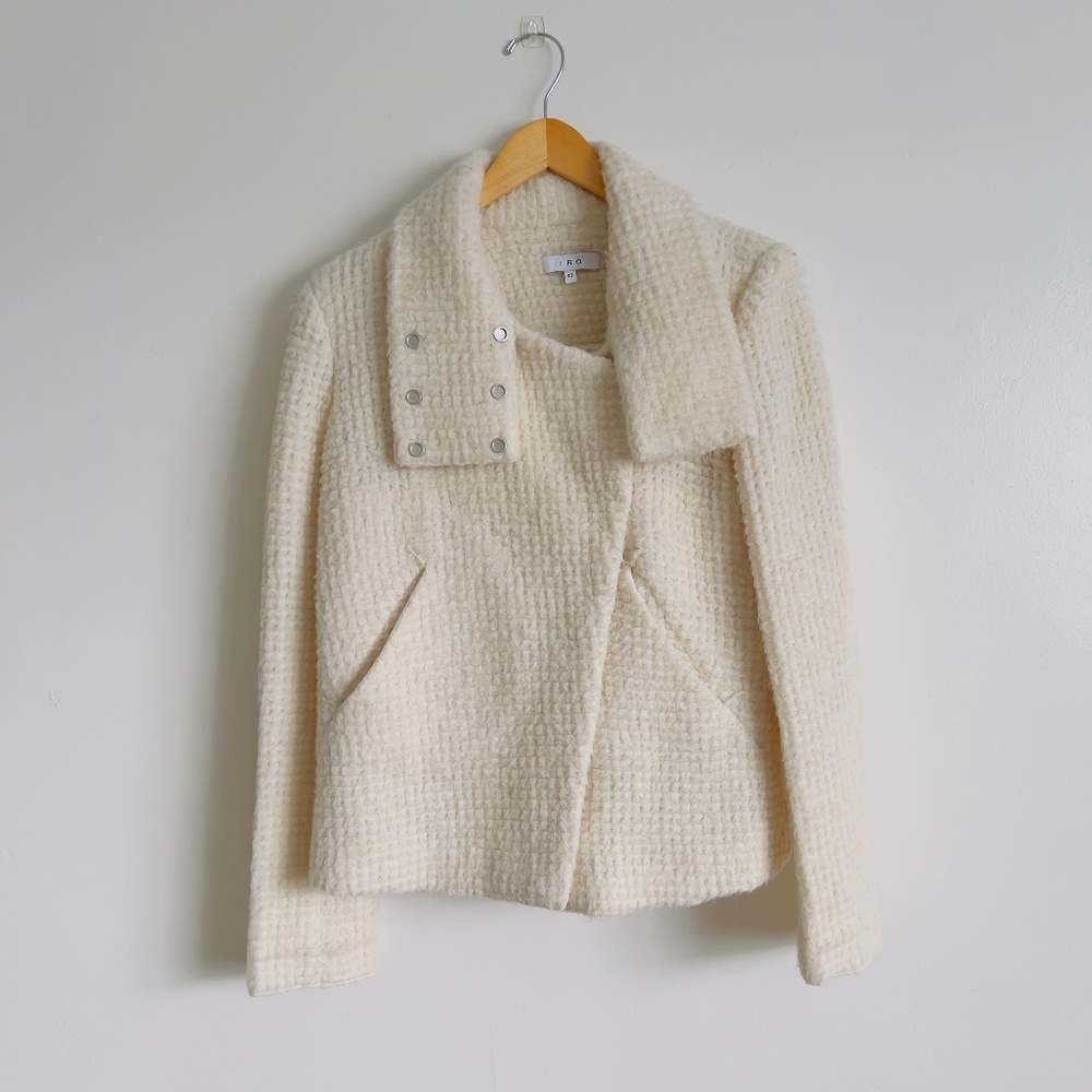 IRO Sonay Snap-Front Boucle Jacket, Ecru